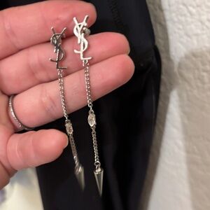RARE Vintage Silver Yves Saint Laurent YSL Dangling Pendulum Earrings